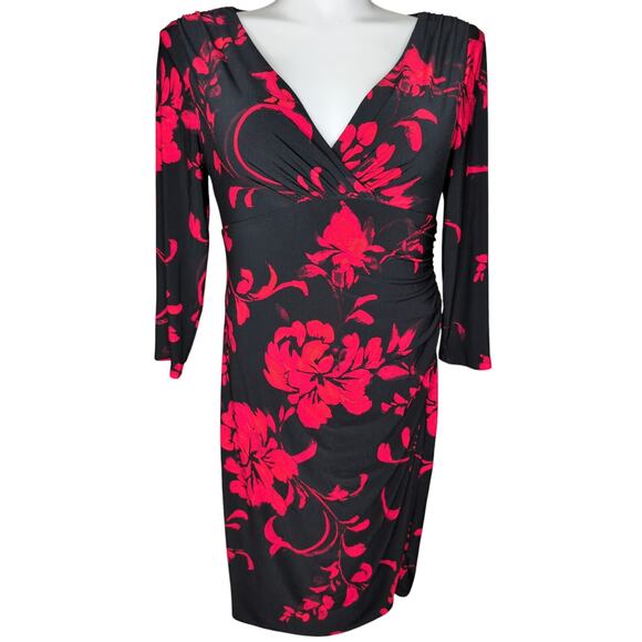 Ralph Lauren Floral Ponte Knit Sheath Dress 12 Empire Classic Work Stretch MOB - Picture 1 of 5